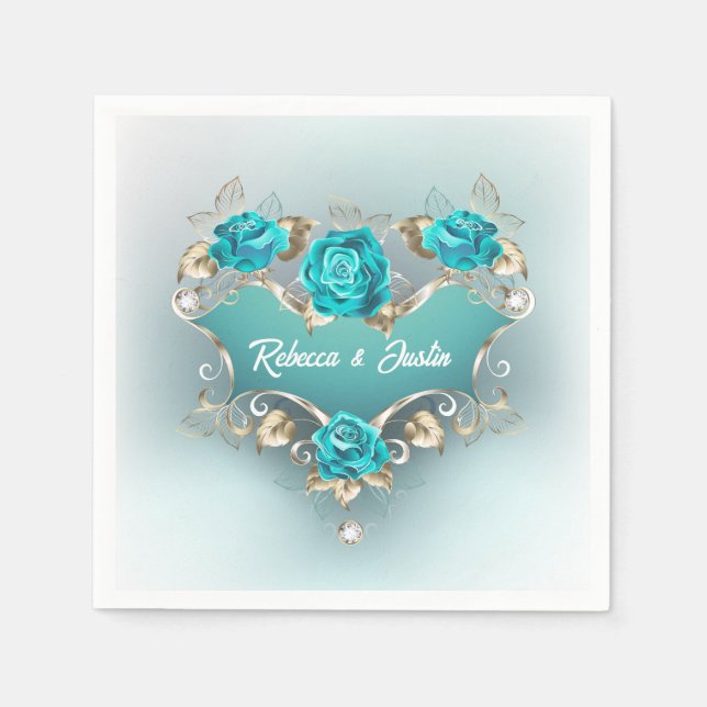 Servilleta De Papel Rosas turquesa Tiffany Floral Modern Boho Napkins (Anverso)