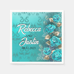 Servilleta De Papel Rosas turquesa Tiffany Floral Moderno Boho