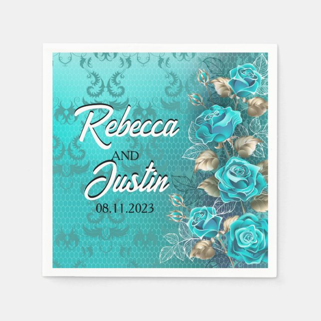 Servilleta De Papel Rosas turquesa Tiffany Floral Moderno Boho (Anverso)