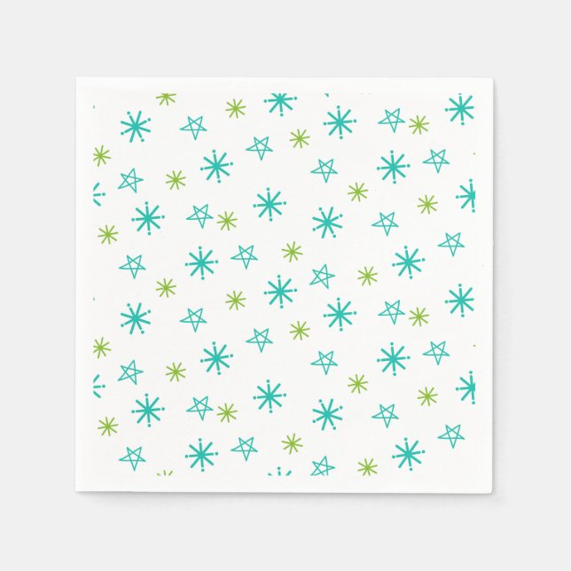 Servilleta De Papel Rosas Turquesa Verde Estrellas Navidad Moderna  (Anverso)