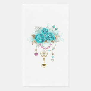 Servilleta De Papel Rosas turquesas con llaves