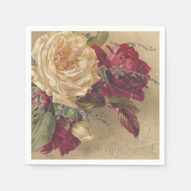 Servilleta De Papel Rosas Victorianas de Navidad (Anverso)