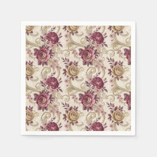 Servilleta De Papel Rosas Victorianas Reales - Patrón Floral Borgoña