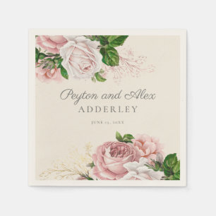 Servilleta De Papel Rosas vintage de color rosa sonrojado para boda fl