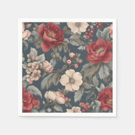 Servilleta De Papel Rosas vintage rojas polvorientas, blancas y azules