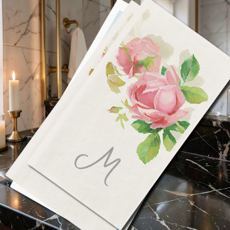 Servilleta De Papel Rosas vintage rosadas -monogramadas
