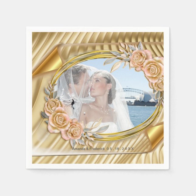 Servilleta De Papel Rosas y efecto ripple elegante de oro (Anverso)