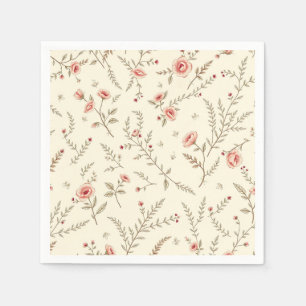 Servilleta De Papel Rosas y helechos salvajes de época en beige suave