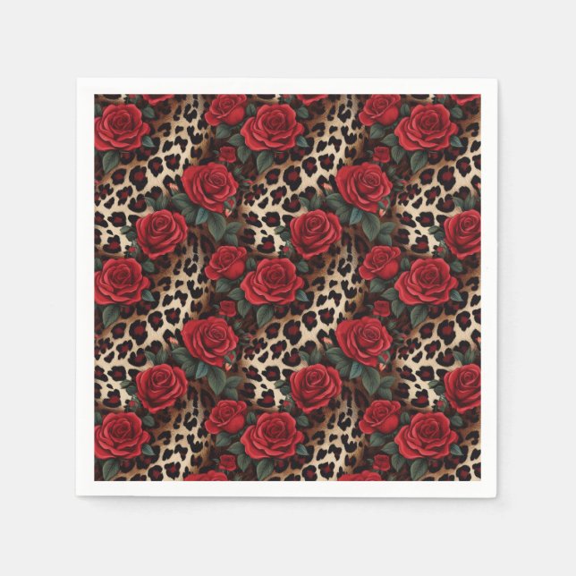 Servilleta De Papel Rosas y Leopard Print (Anverso)