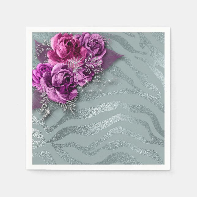 Servilleta De Papel Rosas y rayas de cebra (Anverso)