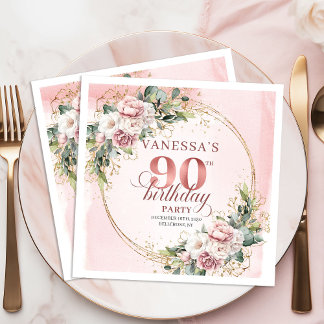 Servilleta De Papel Rose Gold Bohemian Greenery 90th Birthday Party