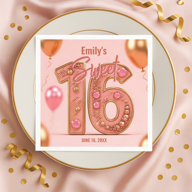 Servilleta De Papel Rose Gold Glam Blush Pink Gemstone Sweet 16  (Subido por el creador)