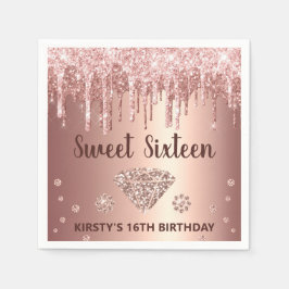 Servilleta De Papel Rose Gold Goteo Glitter & Diamond Sweet 16