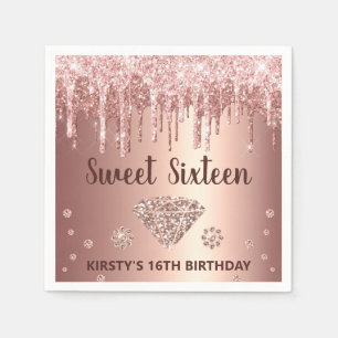 Servilleta De Papel Rose Gold Goteo Glitter & Diamond Sweet 16