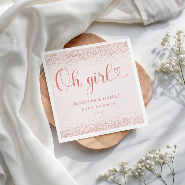 Servilleta De Papel Rose Gold Oh Girl Confetti Minimal Script (Subido por el creador)