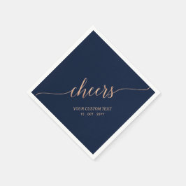 Servilleta De Papel Rose Gold y Navy Elegante Letra Estilosa Cheers