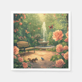 Servilleta De Papel Rosengarten mit Springbrunnen mit Schmetterling