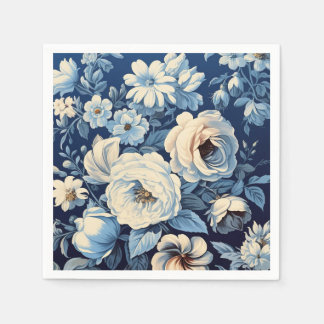 Servilleta De Papel Roses blancos sobre fondo azul índigo