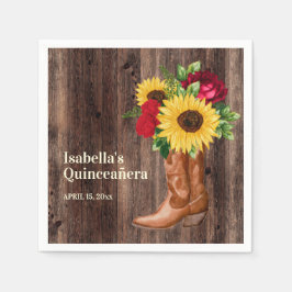 Servilleta De Papel Roses Rojas girasoles Cowgirl Boots Quinceanera