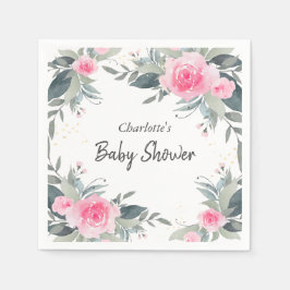 Servilleta De Papel Roses rosados Acuarela Floral Baby Shower Napkins