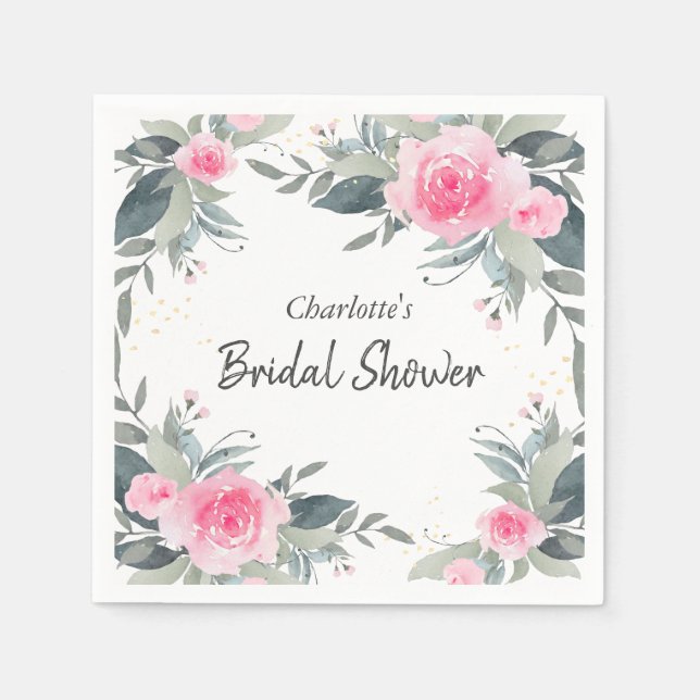 Servilleta De Papel Roses rosados Acuarela Floral Brillantes Napkins (Anverso)