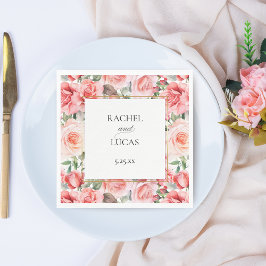 Servilleta De Papel Roses rosados de color acuático romántico