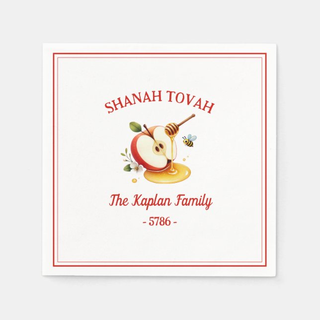 Servilleta De Papel Rosh Hashanah Shanah Tovah Apple Honey Family (Anverso)