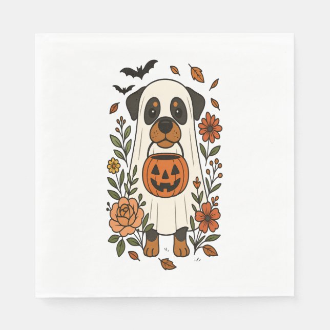 Servilleta De Papel Rottweiler de Halloween con flores (Anverso)