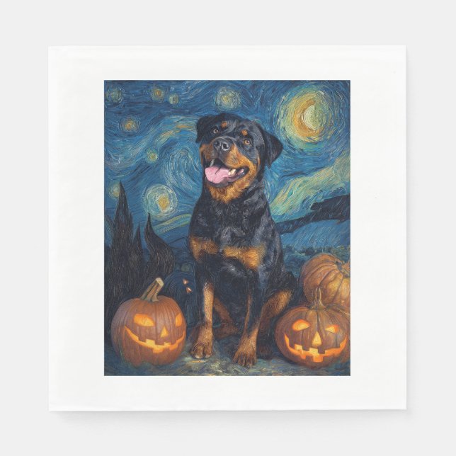 Servilleta De Papel Rottweiler Perro Lindo Halloween Jack O Lantern Ca (Anverso)