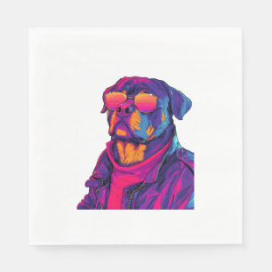 Servilleta De Papel Rottweiler retro - Perro de neón de 80 años