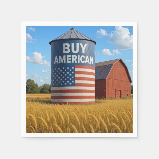 Servilleta De Papel Rótulo "Buy American" en una granja silo (Anverso)