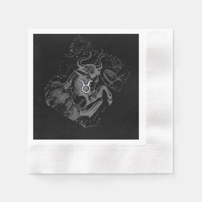 Servilleta De Papel Rótulo cromado como Taurus Zodiac en Hevelius Blac (Anverso)