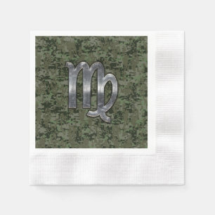 Servilleta De Papel Rótulo Virgo Zodiac en camo digital verde oliva