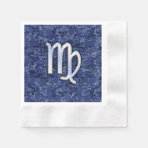 Servilleta De Papel Rótulo Virgo Zodiac en camuflaje digital azul