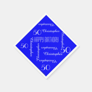 Servilleta De Papel Royal Blue 50th Birthday Party Repeat Names, papel