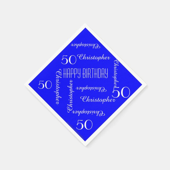 Servilleta De Papel Royal Blue 50th Birthday Party Repeat Names, papel (Borde)