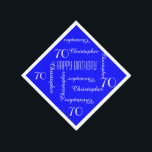 Servilleta De Papel Royal Blue 70th Birthday Party Repeat Names, papel<br><div class="desc">ELIJA SU COLOR y cree su propia servilleta de papel elegante y personalizada para una fiesta de 70 años o cualquier otra ocasión. El nombre y la edad se repiten en la lujosa tipografía blanca. Este estilo tiene un fondo azul por defecto, pero puede seleccionar fácilmente un color de fondo...</div>
