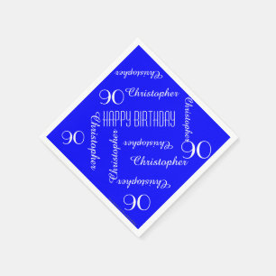 Servilleta De Papel Royal Blue 90th Birthday Party Repeat Names, papel