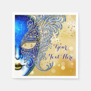 Servilleta De Papel Royal Blue and Gold Sweet 16 Masquerade Fiesta