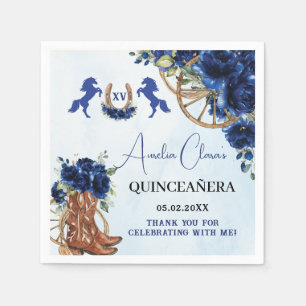 Servilleta De Papel Royal Blue Floral Wild West Charro Quinceañera XV