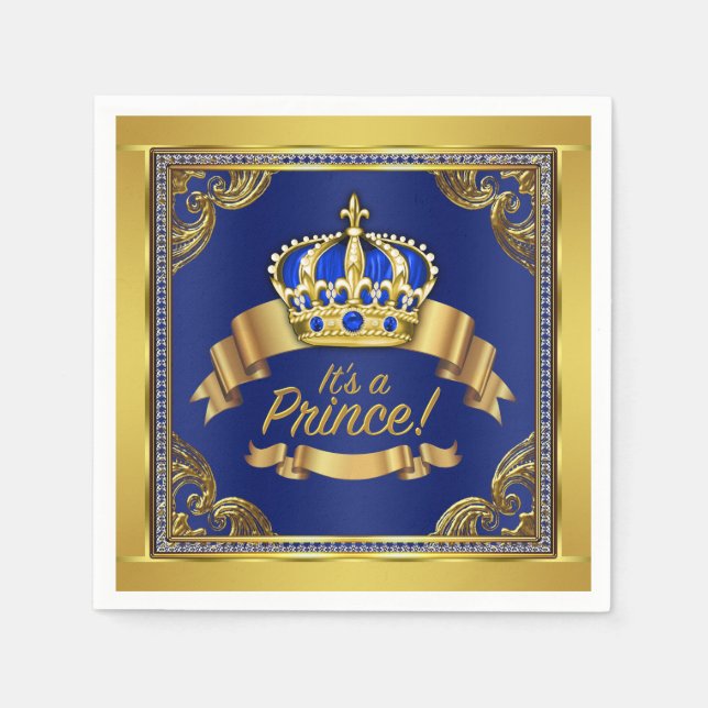 Servilleta De Papel Royal Blue Gold Prince Baby Shower (Anverso)