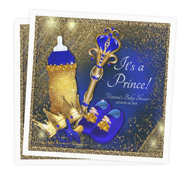 Servilleta De Papel Royal Blue Gold Prince Baby Shower (Subido por el creador)