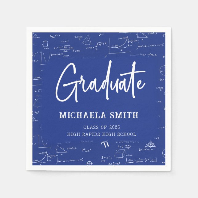 Servilleta De Papel Royal Blue High School Math Graduate Party (Anverso)