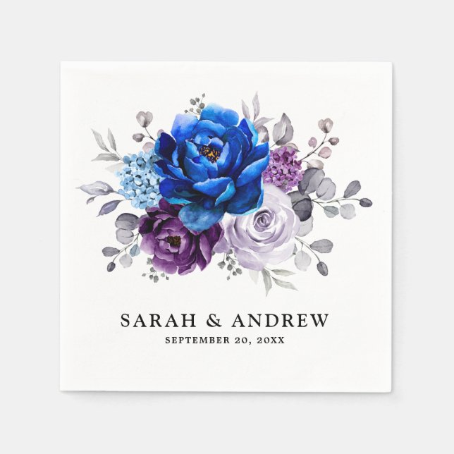 Servilleta De Papel Royal Blue Purple Navy Lilac Blooms Wedding (Anverso)