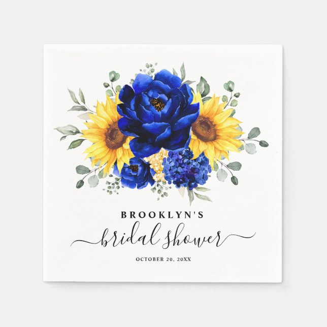 Servilleta De Papel Royal Blue Rustic Sunflower Moderno Bridal Shower (Anverso)