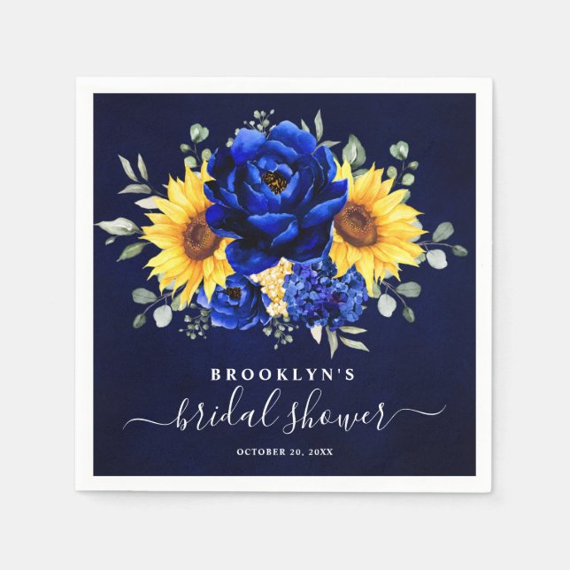 Servilleta De Papel Royal Blue Rustic Sunflower Moderno Bridal Shower  (Anverso)