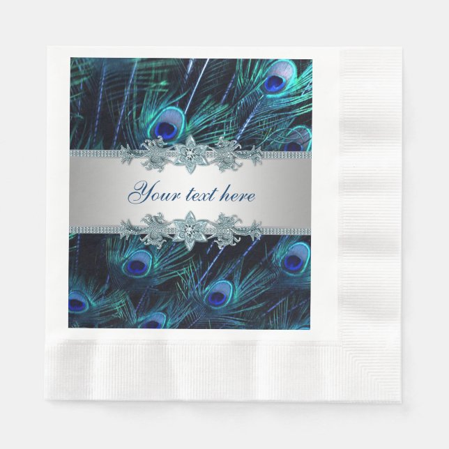 Servilleta De Papel Royal Blue Silver Peacock (Anverso)