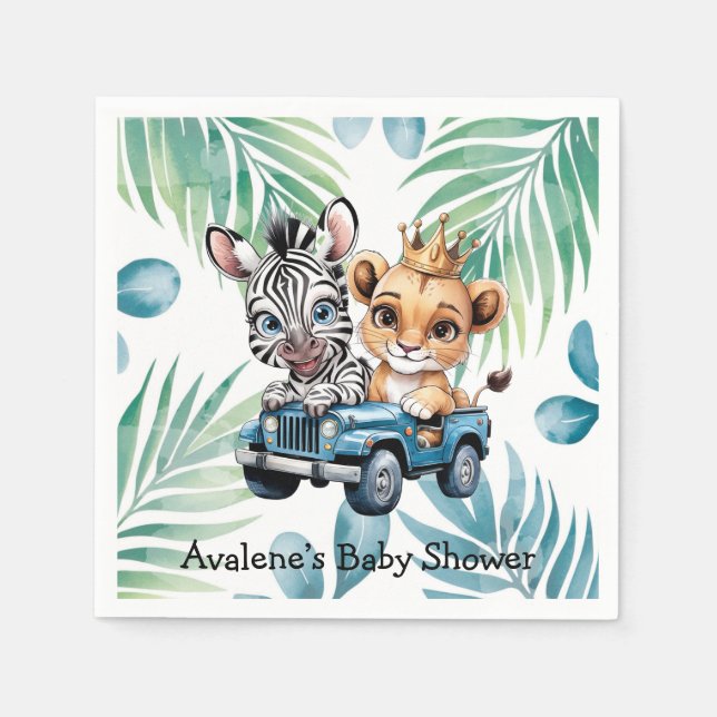 Servilleta De Papel Royal Safari Ride Boy Baby Shower (Anverso)