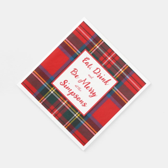 Servilleta De Papel Royal Stewart Eat Drink Be Merry Xmas Plaid (Esquina)