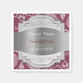 Servilleta De Papel Royal Vintage Lace Personalizada Burgundy Silver